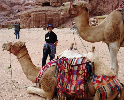Petra, Jan among the camels